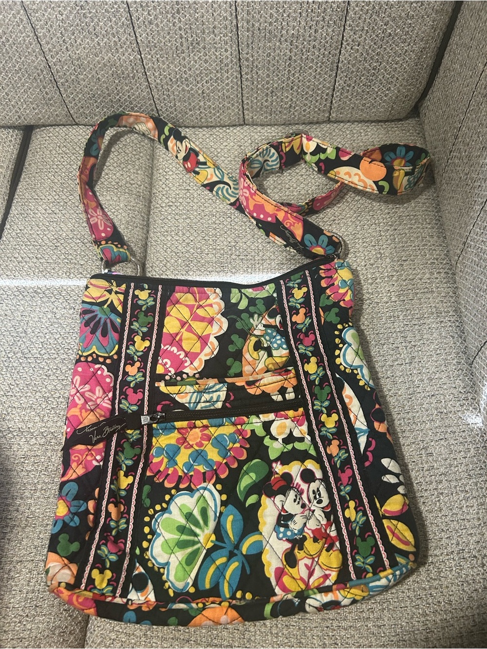 Vera Bradley Black Multicolor Floral Quilted Crossbody with Mickey Accent